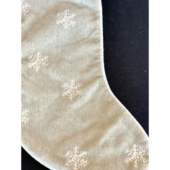 NEW Crate and Barrel Ivory Faux Mohair Velveteen Stocking 21” Snowflake Neutral - Picture 6 of 11
